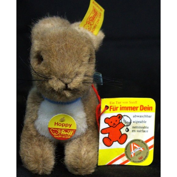 VTG NWT Steiff Austria Hoppy Tan Brown & White Bunny Rabbit Plush 4" 1500/13 - Picture 3 of 16